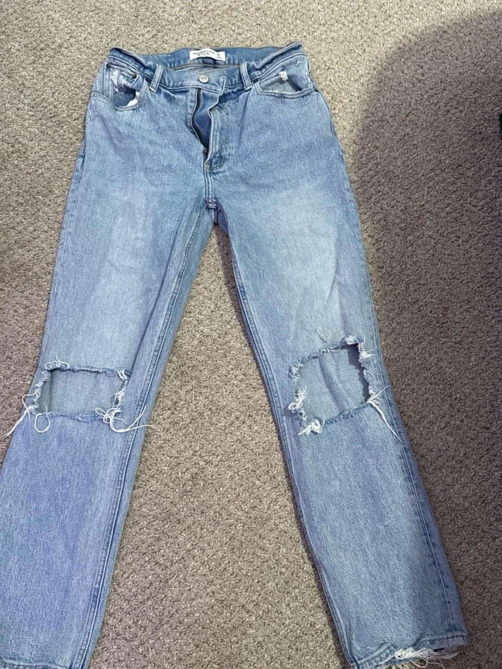 Abercrombie & Fitch Light Blue Straight Leg Distressed Jeans